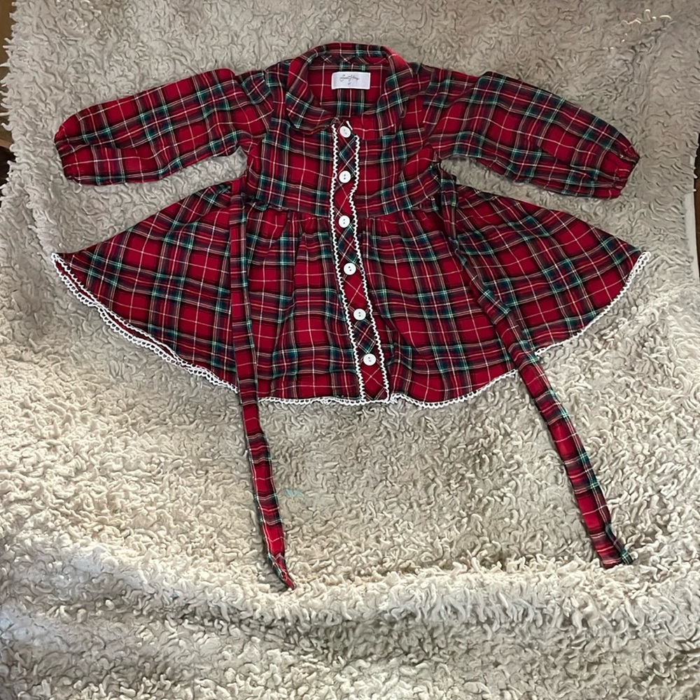 Sweet Honey Plaid Baby Dress with Lace Trim